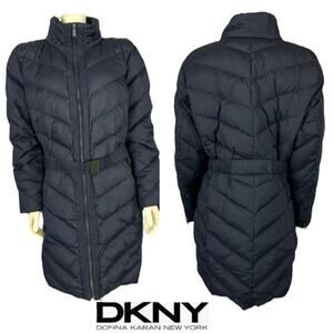 DKNY Navy puffer down 3/4 length coat with belt size 2x *